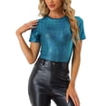 thumbnail image 1 of INSPIRE CHIC Haut Multicolore Brillant à Manches Courtes Texturé Métallisé de Fête pour Femme Vert Bleu TP, 1 of 5