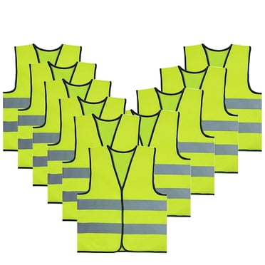 TOPTIE Lot de 10 Gilets Réfléchissants de Sécurité pour Enfants, Gilet de Chantier Haute Visibilité avec Taille Élastique - Vert Néon