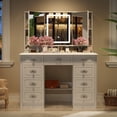 thumbnail image 1 of OXYLIFE Vanity Desk with Lighted Mirror, Makeup Dressing Table with 9 Drawer and Drawer Divier for Bedroom, 1 of 7