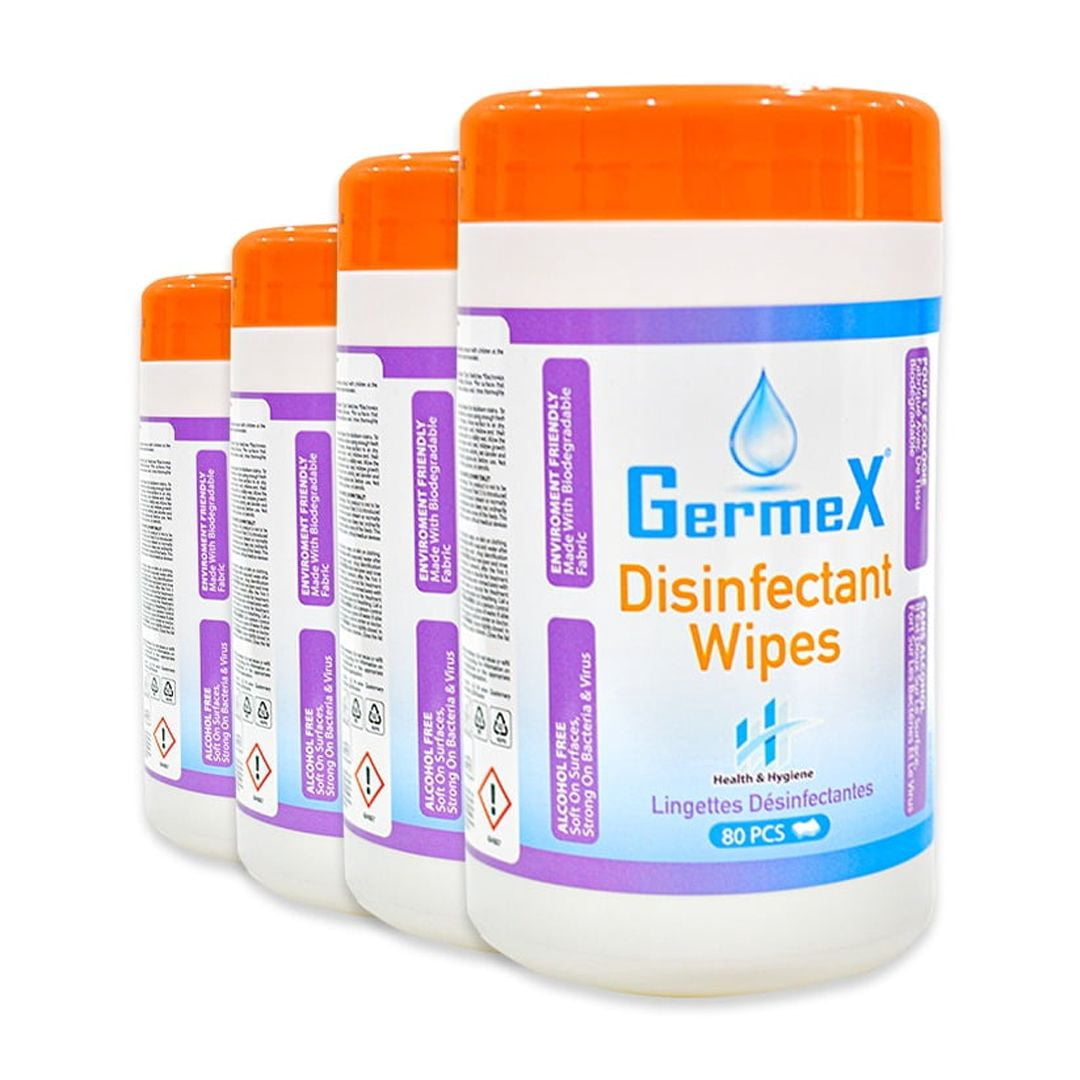 Germex Disinfecting Wipes, Biodegradable, Non Alcoholic, Bulk Pack, Health Canada DIN Approved, 320 Wipes (Pack of 4)