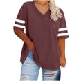 thumbnail image 1 of Moxiu Summer Plus Size Color Block Sleeve Tops V Neck Short Sleeve Oversized Loose Casual Tunic Tees Brown,XL, 1 of 4