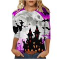 thumbnail image 2 of FcBaudy Hauts pour Femmes, Chemisiers et Chemises à Manches Longues à Col Rond, Chemises pour Femmes Mode Décontractée d'Halloween Imprimée Col Rond T-Shirt à Manches 3/4 pour Femmes Hauts en polyester, 2 of 5