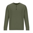thumbnail image 3 of Penkiiy Men's Solid Color 3-Button Round Neck Waffle Long Sleeved Shirt Army Green, 3 of 8