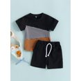 thumbnail image 2 of Fortune 2Pcs Little Boy Clothes Color Block Short Sleeve T-Shirts+Pockets Shorts 0-7 Years, 2 of 9