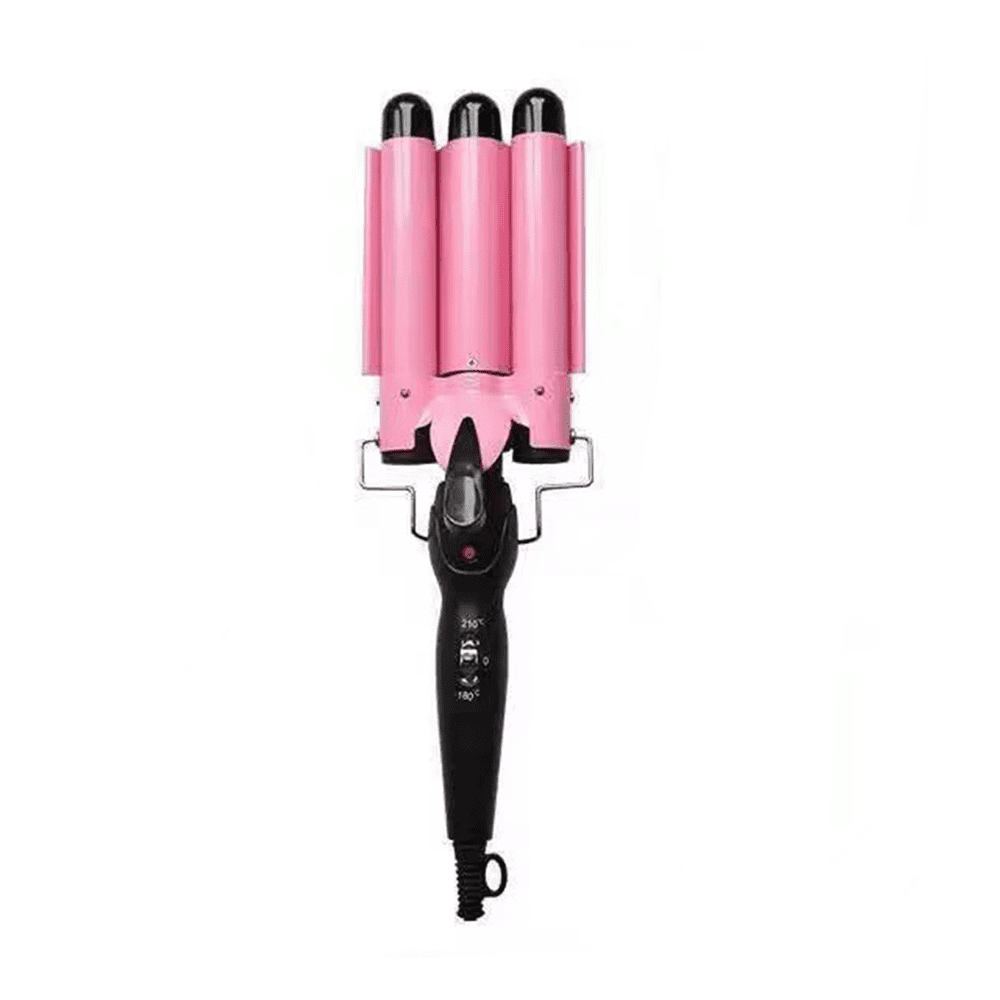 SUTENGDA Curling Iron Automatic Water Ripple Curls 3 Barrel 25MM Curl Diameter Curling Iron Wand Hair Waving Styling Tools for Women & Girls (Pink)