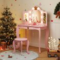 thumbnail image 4 of Costway Coiffeuse pour Enfants Ensemble de Coiffeuse Princesse Table et Chaise avec Miroir Éclairé Rose, 4 of 10