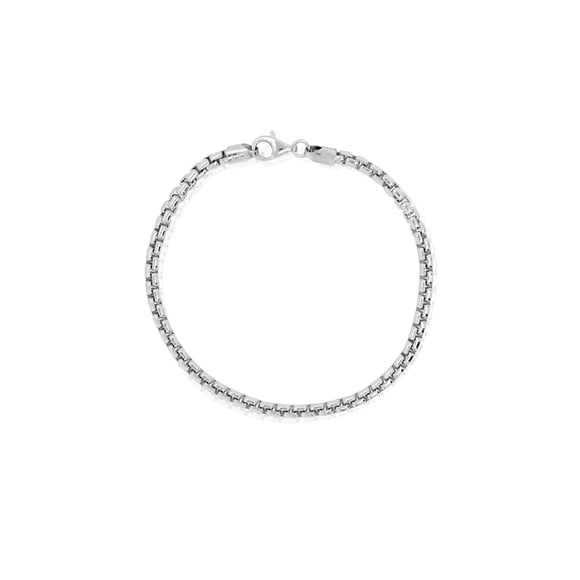 Mercie Sterling Silver Rhodium Plated Silver Box Chain Bracelet, Polished Unisex Everyday Jewellery for Men and Women