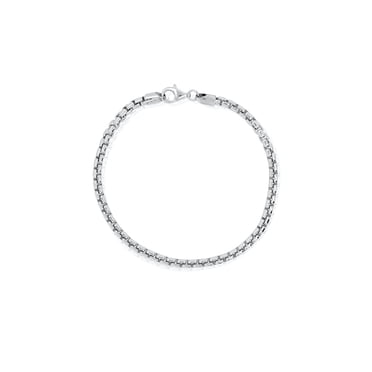 Mercie Sterling Silver Rhodium Plated Silver Box Chain Bracelet, Polished Unisex Everyday Jewellery for Men and Women