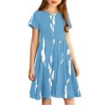 thumbnail image 4 of Liquidation Aujourd'hui Iumwxz Robe Décontractée Trapèze Robe Tunique pour Adolescentes Robe Col Rond Imprimé à Rayures Manches Courtes Robes pour Adolescentes Robe Confortable pour Aller à l'École 4-14 Ans, 4 of 7
