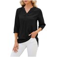 thumbnail image 1 of RKSTN Tops for Women Trendy Spring Summer Solid Color Lace V-neck Short Sleeve T-shirt Temperament Loose Plus Size Tops, 1 of 4