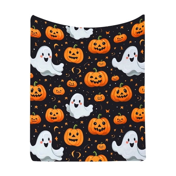 Halloween Ghost Throw Blanket,Black Pumpkin Throw Blanket for Couch,Flannel Fleece Blanket,Throw Soft Warm Fluffy Plush Blanket,Decorated Pumpkins Print On Bed Couch Chair Living Room,100*130cm