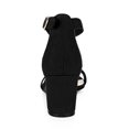 thumbnail image 2 of BLISSFUL STEP Women's Shoes Open Toe Mid Block Heel Ankle Strap Faux Suede Sandals Black 5, 2 of 8