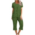 thumbnail image 2 of Économies d'Été Liquidation Iumwxz Pyjamas Décontractés Fluides Tenues Grande Taille Tenues d'Été Mode Graphique Col Rond Manches Courtes Taille Élastique Pantalons Raccourcis Ensembles Assortis pour Fête Dames, 2 of 6