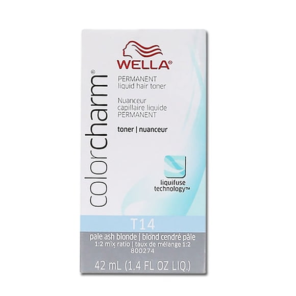 WELLA COLOR CHARM, HAIR COLOR Permanent Liquid Hair Toner T14 Pale Ash Blonde 1.4oz