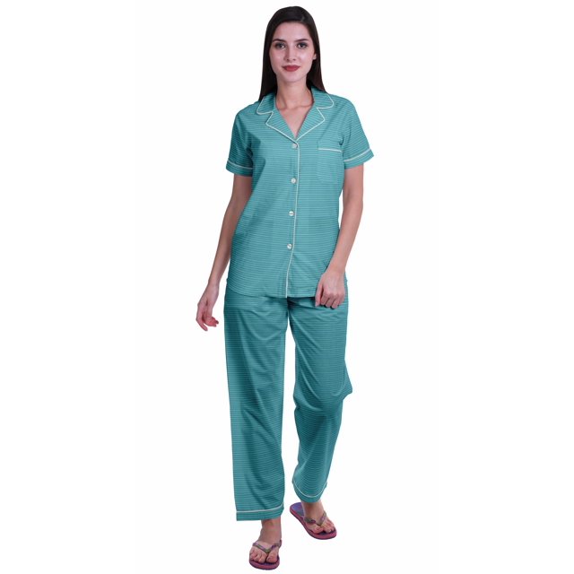 Moomaya Ensemble de Pyjama en Coton Imprimé à Col Cranté, Boutonné, pour Femmes, Tenue de Nuit