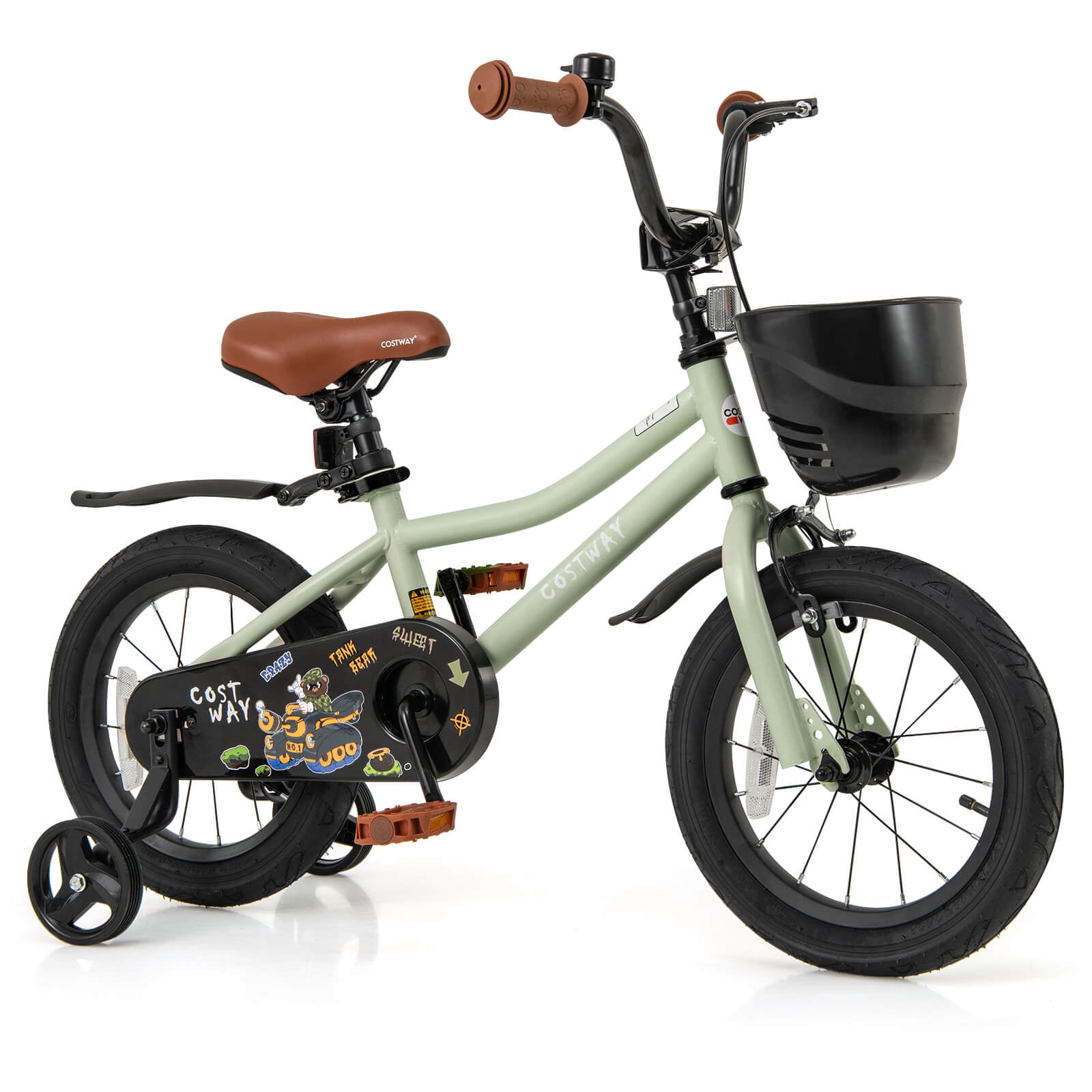 Costway 14" Kid's Bike with Training Wheels Adjustable Handlebar & Seat Handbrake Green
