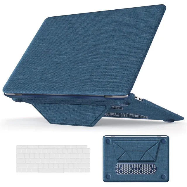 Compatible for MacBook Air 13 inch Case 2018-2021 M1 A2337 A2179 A1932 with Retina Display, Fabric Textured Hard Shell with Foldable Kickstand & Keyboard Cover for MacBook Air 13'' Case