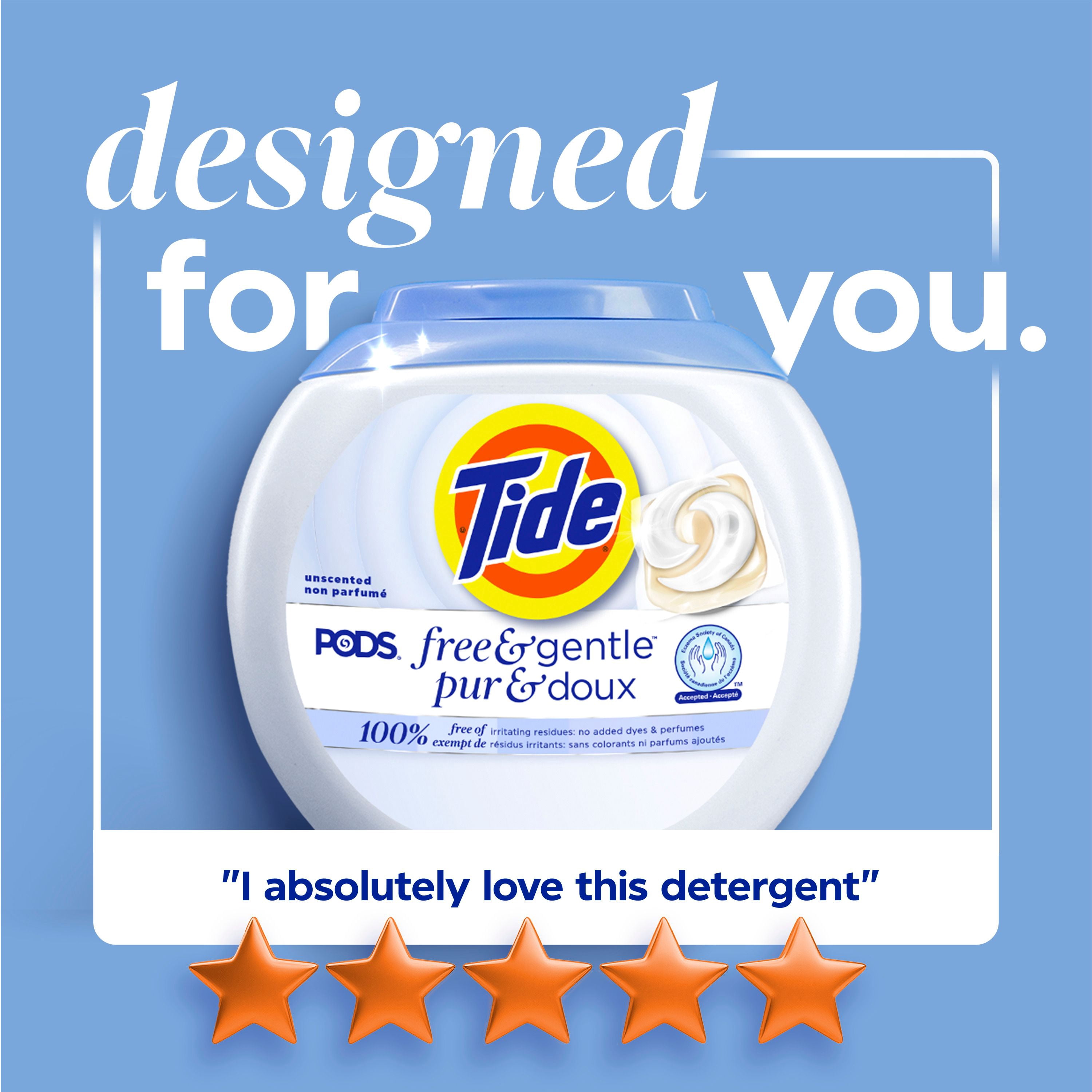 Tide Capsules Pur & Doux Détergent à Lessive Pacs de Savon, Tide Capsules Détergent à Lessive, Pacs de Détergent à Lessive, Détergent à Lessive en Capsules, 76 Unités