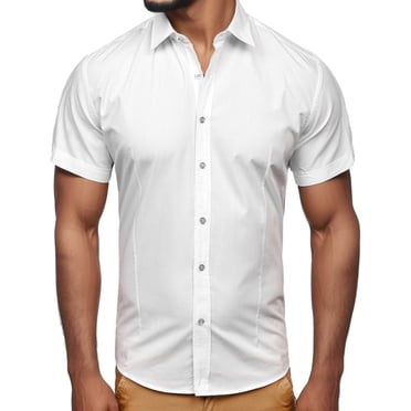 BOBOGOJP Chemise Légère à Manches Courtes pour Hommes Coupe Ajustée Chemise Tissée à Manches Courtes, Blanc 3TG