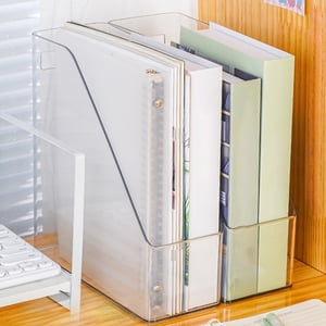 TOUMENY File Desktop Organizer, Transparent Thickened Desk Storage Box for Books Documents, Large Capacity Office Supplies Organizer for Home Dorm