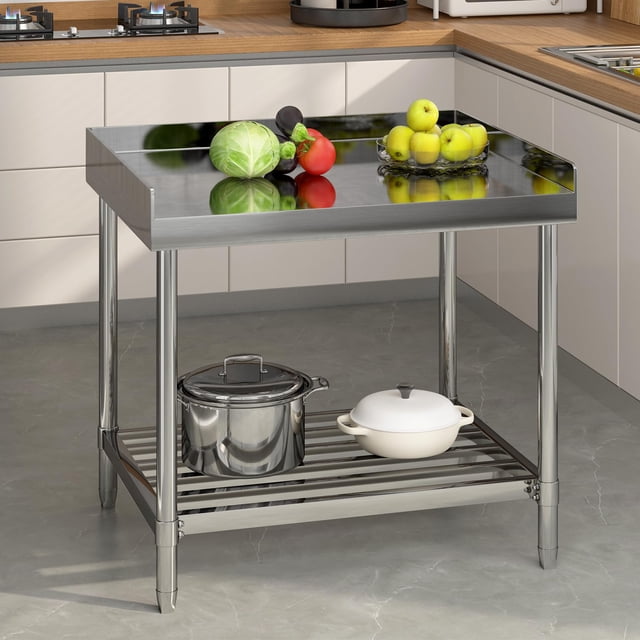 EDTara 36" x 30" Stainless Steel Commercial Work Table, Foldable Base with Adjustable Undershelf for Hotel, Restaurant & Home
