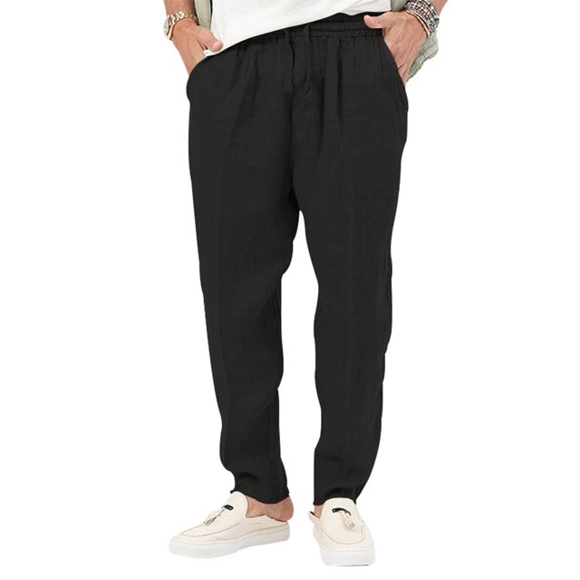 Innerwin Trousers Drawstring Men Bottoms Holiday High Waist Lightweight Summer Pants Black XL