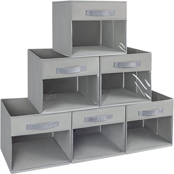 Cubes de Rangement Fenêtre Transparente Bacs de Rangement en Tissu avec Poignée Paniers de Rangement pour Étagères Boîte de Rangement pour Vêtements