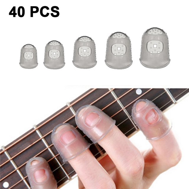 Silicone Guitar Finger Guards, Guitar Fingertips, Finger Protection Caps, Guitar Fingertip Protectors, Finger Guards for Ukulele, Finger Guards for Bass, 5 Sizes 40 pieces