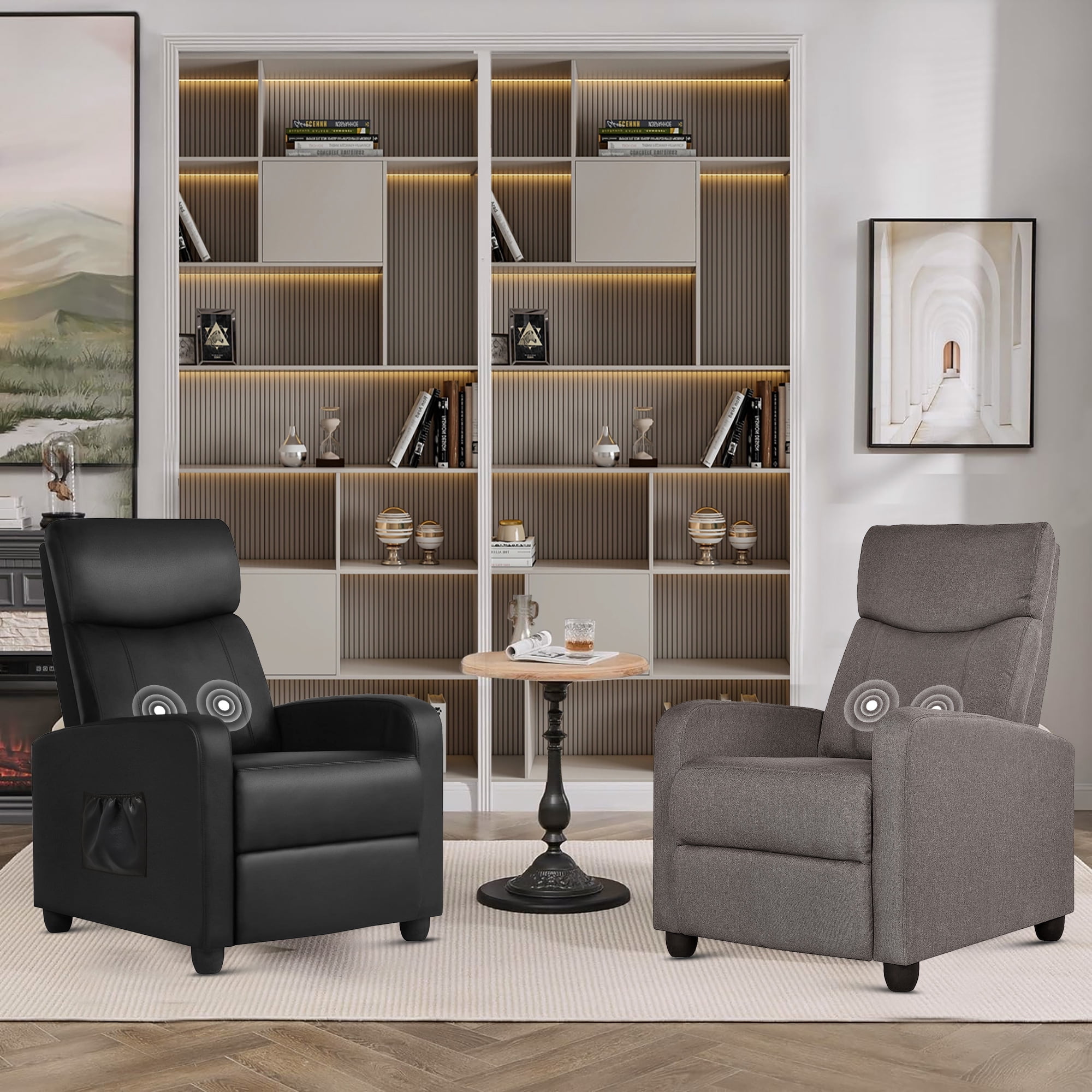 Fauteuil inclinable de massage Comhoma en tissu avec repose-pieds, gris, à inclinaison par poussée arrière