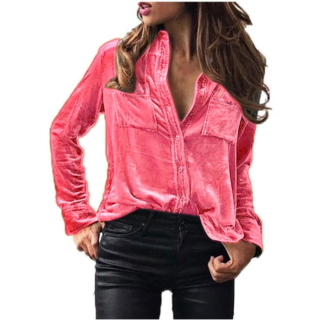 Timegard Womens Tops Long Sleeve Button Shirts Business Work Casual Tops with Pockets Fall Blouses