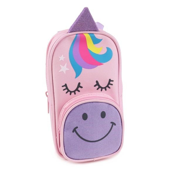 Pen+Gear Novelty Unicorn Face Backpack Shaped Pencil Pouch with Strap, Pink Polyester, Elementary School and Preschool