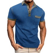 hotojiny Men’s Fashion Short Sleeve Shirts Comfy Colorblock Pocket Golf Shirts 2025 Summer Buttons Collared Business T Shirts