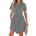 thumbnail image 1 of LOVZFMLL Robe d'Été Décontractée pour Femme à Manches Courtes, Col en V, Boutonnée, Robe de Plage pour Vacances et Voyages avec Poches, Gris, A TG, 1 of 8