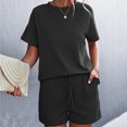 thumbnail image 4 of Birdeem Womens Spring and Summer Plain Round Neck Ruffle Short Sleeve Shorts Casual Suit, 4 of 6