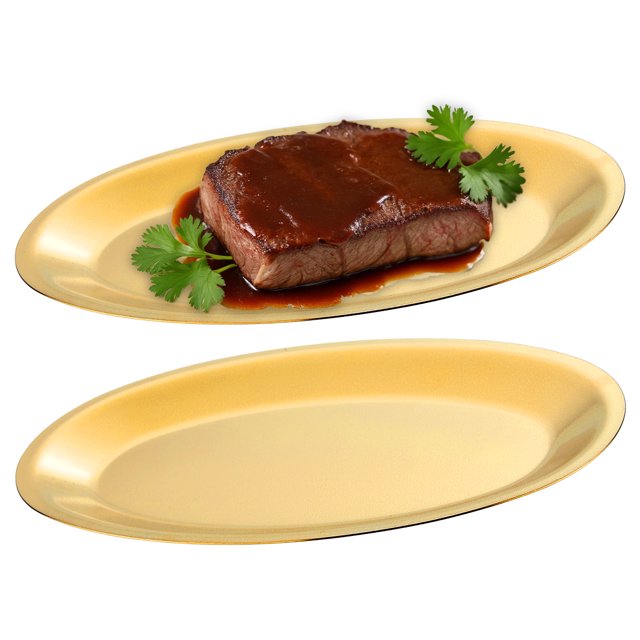 SANQIAHOME 9.9x6.1 Inch Thick Stainless Steel Dinner Plate 2-Piece Set, Egg-Shaped Appetizer Plate,Gold