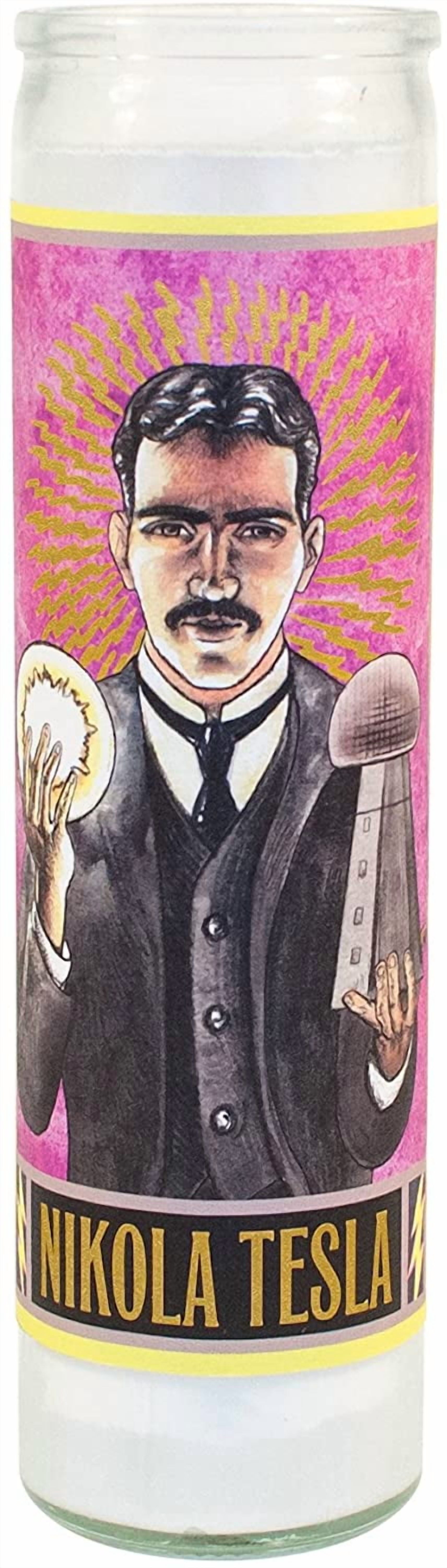 czcpp-Nikola Tesla Secular Saint Candle - 8.5 Inch Tall Glass Prayer Votive - Made in The USA