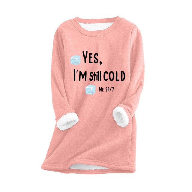 Womens Round Neck Thickened Plush Warm Long Sleeve Tops