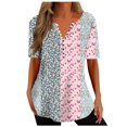 thumbnail image 1 of Penkiiy Blouse Décontractée à Manches Courtes et Col en V pour Femmes, Imprimé, Été, Boutons, m Rose, 1 of 5