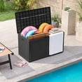 thumbnail image 2 of Patiojoy 102 Gallon Resin Outdoor Storage Box Waterproof Deck Box w/ Lockable Lid & Wheels Grey, 2 of 9