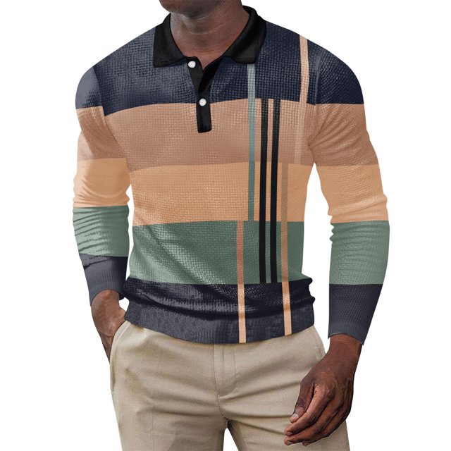 Haut/chemise à Manches Longues pour Hommes Patchwork Col Rabattu Tissu Ample