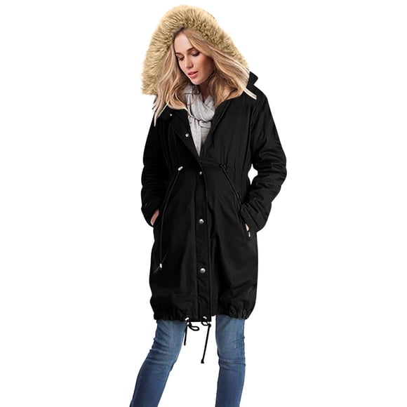 FAVIPT Womens Maternity Winter Coat 3 in 1 Thickened Quilted Hooded Outwear Puffer Down Warm Long Jacket Parka with Pockets 2025 Black,XXL