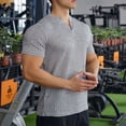 thumbnail image 4 of Men's Muscle T Shirts Stretch Short Sleeve V Neck Bodybuilding Workout Tee Shirts Slim Fit Ribbed Knit Shirt, 4 of 5