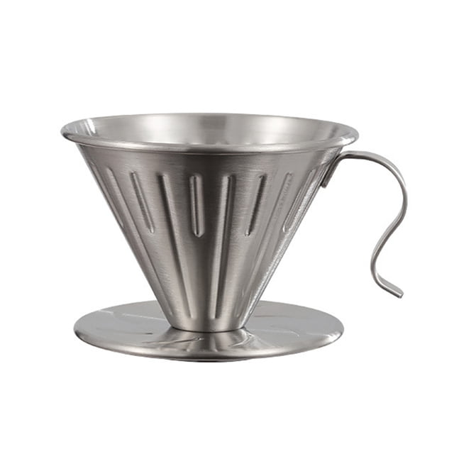 Visland Coffee Filter Cone Stainless Steel Hand Drip Pour Over Coffee Funnel with Spiral Ribs Dishwasher Safe V-Shaped Coffee Filter for Most Coffee Makers Camping Home Brewing