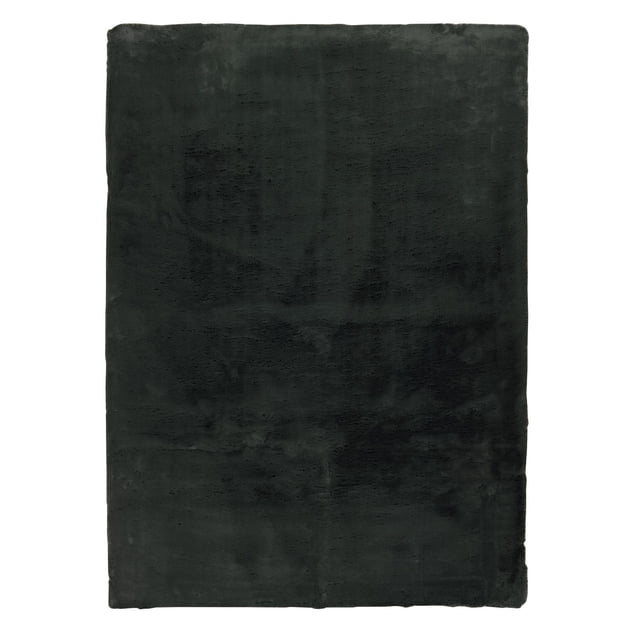 Maven Faux Rabbit Dark Green 5 ft. x 7 ft. area rug with a thick, plush faux rabbit fur texture in solid dark green, rectangular shape, ideal for small rooms or defining spaces, and often used to add warmth and comfort to home floors.