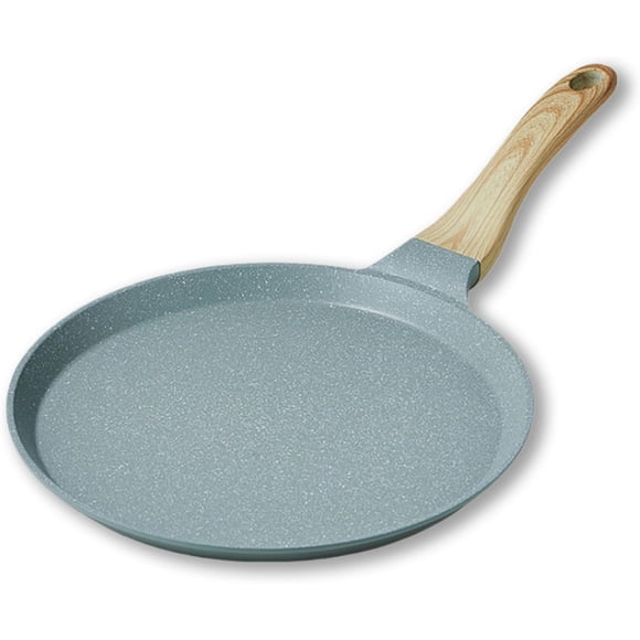 Nonstick Crepe Pan, 8 inch Green Dosa Tawa Tortilla Pan with Wood Handle for Stove Tops, Flat Frying Pan Skillet Stone Coating Cookware for Gas, Induction, Electric, Ceramic Stove, PFOA Free (8 inch)