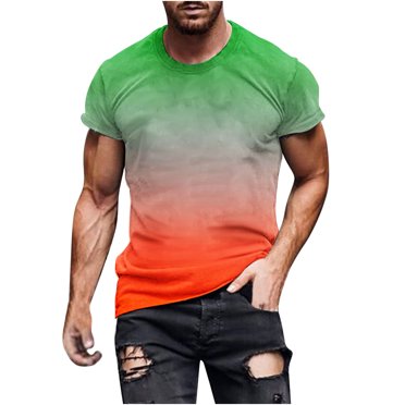 FAIWAD Mens Gradient Short Sleeve T-Shirts Casual Summer Beach Blouse Slim Stretch Stylish Tees Tops