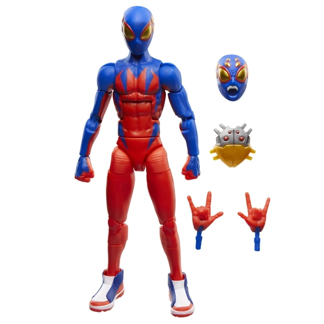 Marvel Legends Series Spider-Boy Figurine Articulée de 6 Pouces Mettant en Vedette un costume à Thème d'Araignée Bleu et Rouge avec des Espadrilles Blanches et Bleues, des Membres Entièrement Articulés, et Trois Accessoires Incluant une Tête Alternée, un gadget Araignée Argent et Jaune, et Deux Mains Rouges Posées sur l'Enseigne « I love you ». Idéale pour les Collectionneurs pour pose et Exposition dans les collections de Figurines d'Action de Télé et de Films.
