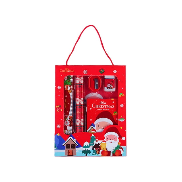 WLOELOEW Christmas Themed Stationery Set 6 Pieces For Children Abs Material Red Color Gift Package Color Red Red