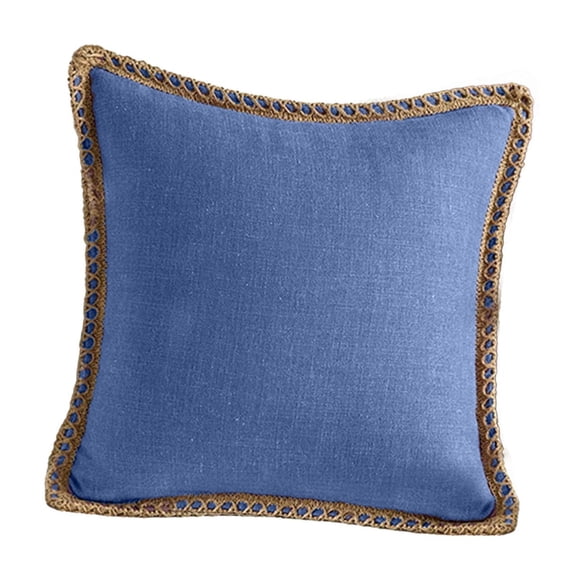 yulier Housses de Coussin Décoratives, Style Ferme Moderne de Printemps, en Lin Uni Bordé, Housses de Coussin d'Extérieur pour Canapé, Housses de Coussin pour Sofa, Salon, Patio, 18x18 Pouces, Bleu