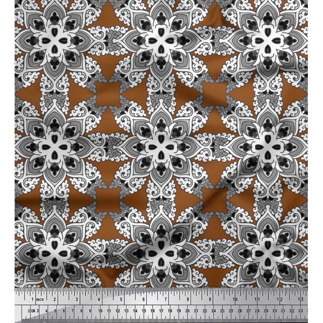 Soimoi Polyester Crepe Fabric Mandala Kaleidoscope Print Sewing Fabric Yard 52 Inch Wide
